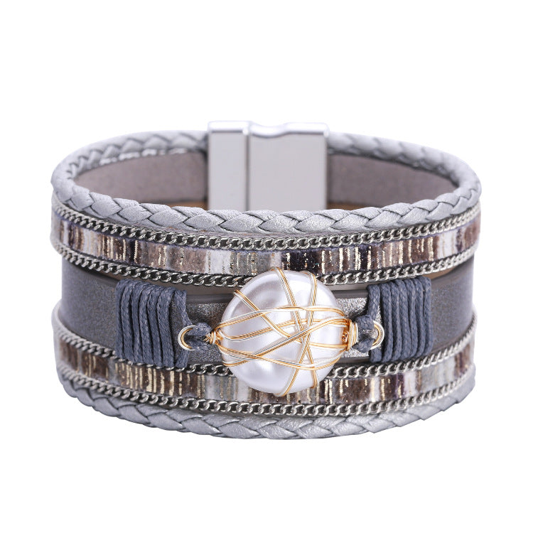 Wholesale Bohemian Leather Magnetic Buckle Bracelet